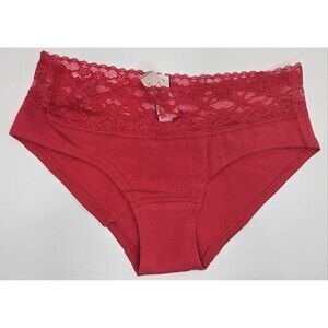 VICTORIA’S SECRET Soft Cotton blend Lace Low Rise Hip Hugger Panty Size S/P Red